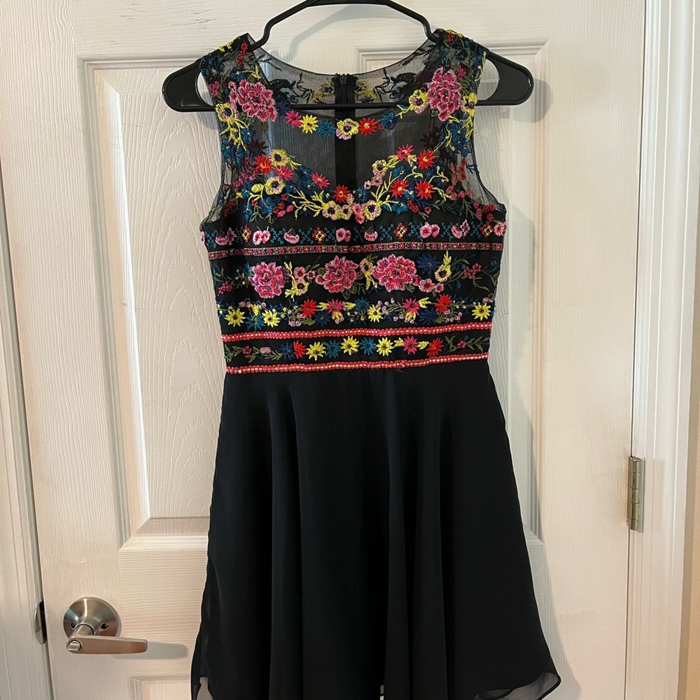 Narianna Black Dress with Colorful Floral Embroidery